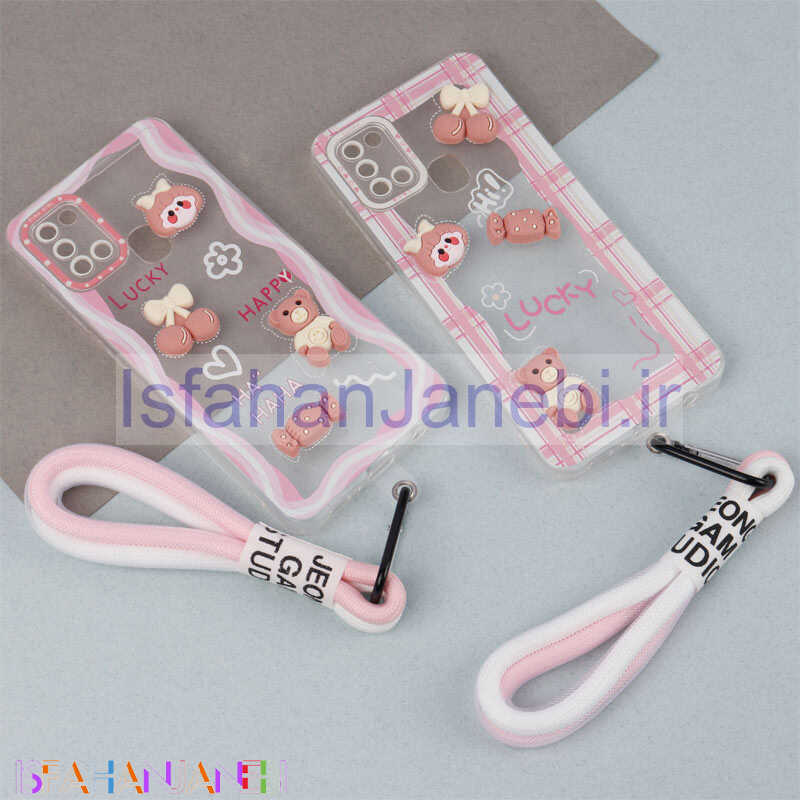اصفهان جانبی-قاب ژله ای عروسک برجسته محافظ لنزدار + بند آویز لنیارد Samsung Galaxy A21s