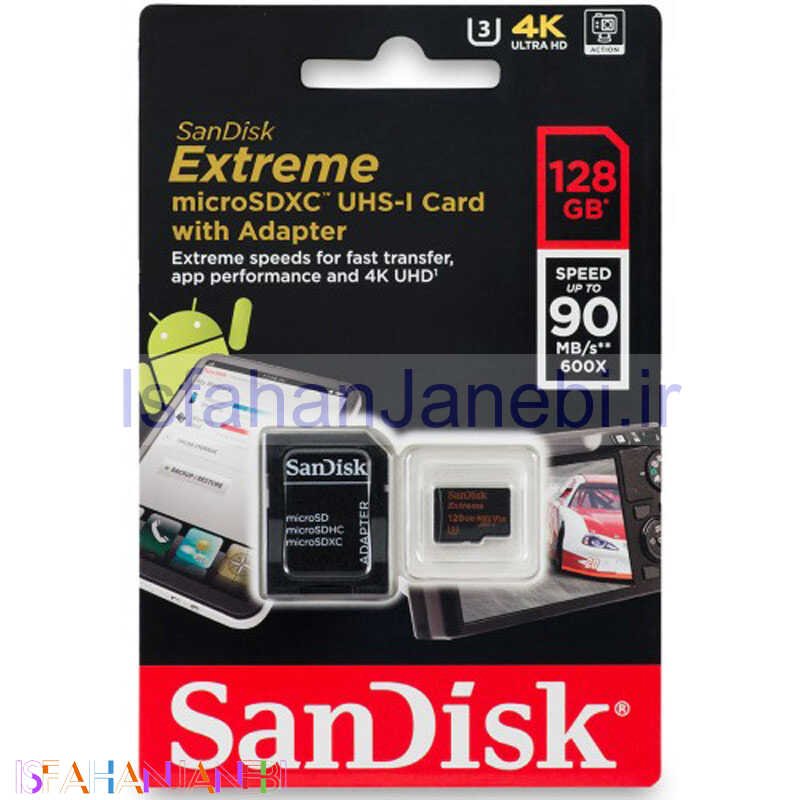 اصفهان جانبی-رم میکرو 128 گیگ سن دیسک SanDisk Extreme PRO U3 A1 95MB/s + خشاب