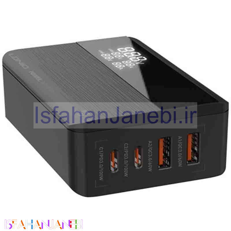اصفهان جانبی-شارژر رومیزی فست شارژ 4 پورت Ldnio A4809Q GAN QC4.0 PD3.0 100W