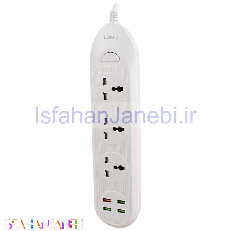 اصفهان جانبی-چند راهی 3 خانه برق ارت دار الدینیو SC-16Q با کابل 2 متری + شارژر USB