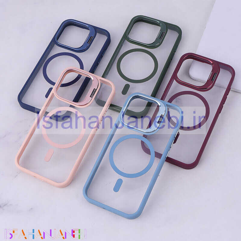 اصفهان جانبی-قاب PC مگ سیف آیفون iPhone 15 Pro استندشو با محافظ لنز رینگی