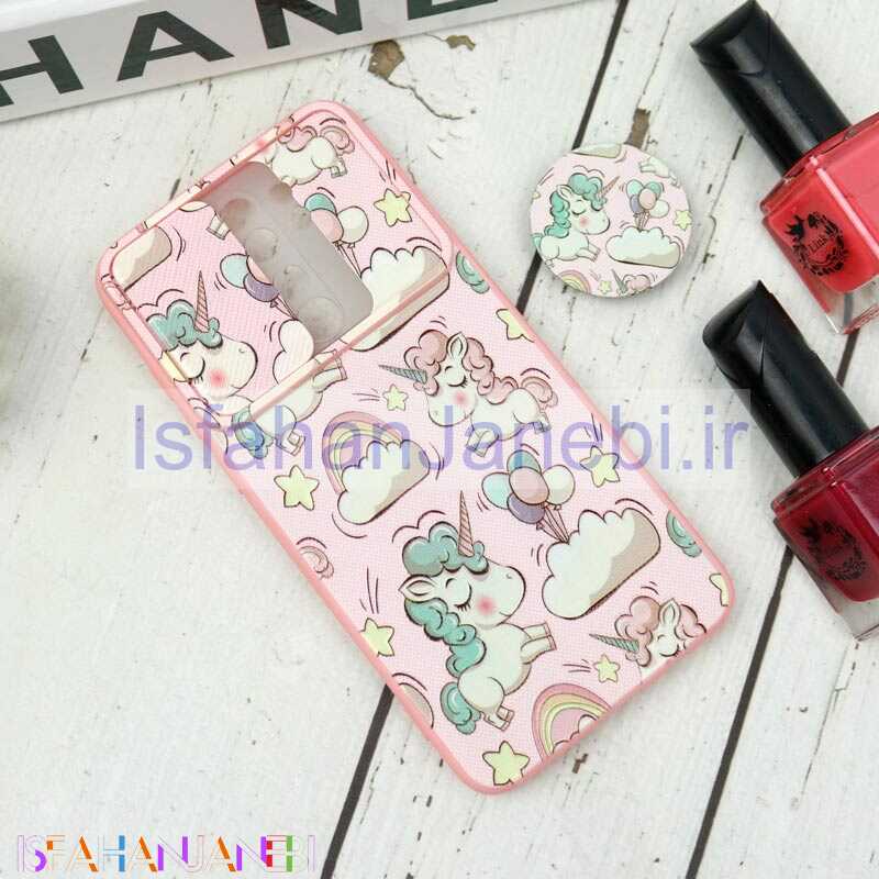 اصفهان جانبی-قاب طرحدار محافظ لنزدار کشویی + پاپ سوکت طرح یونیکورن شیائومی Redmi Note 8 Pro سری B