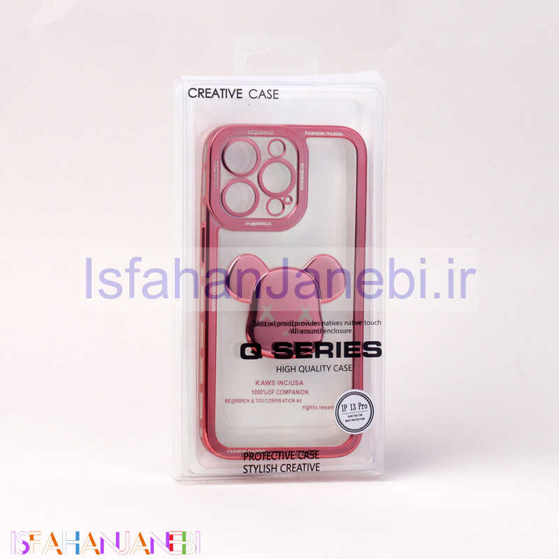 اصفهان جانبی-قاب ژله ای براق طرح Bearbrick محافظ لنزدار iPhone 13 Pro