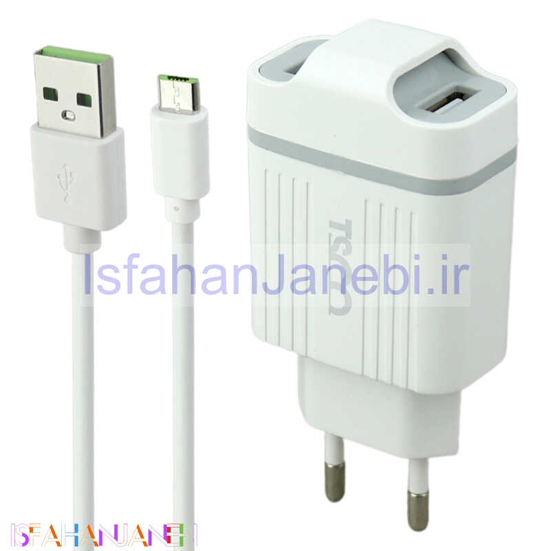 اصفهان جانبی-شارژر دیواری TSCO TTC 49N 2Port 2.1A + کابل میکرو یو اس بی