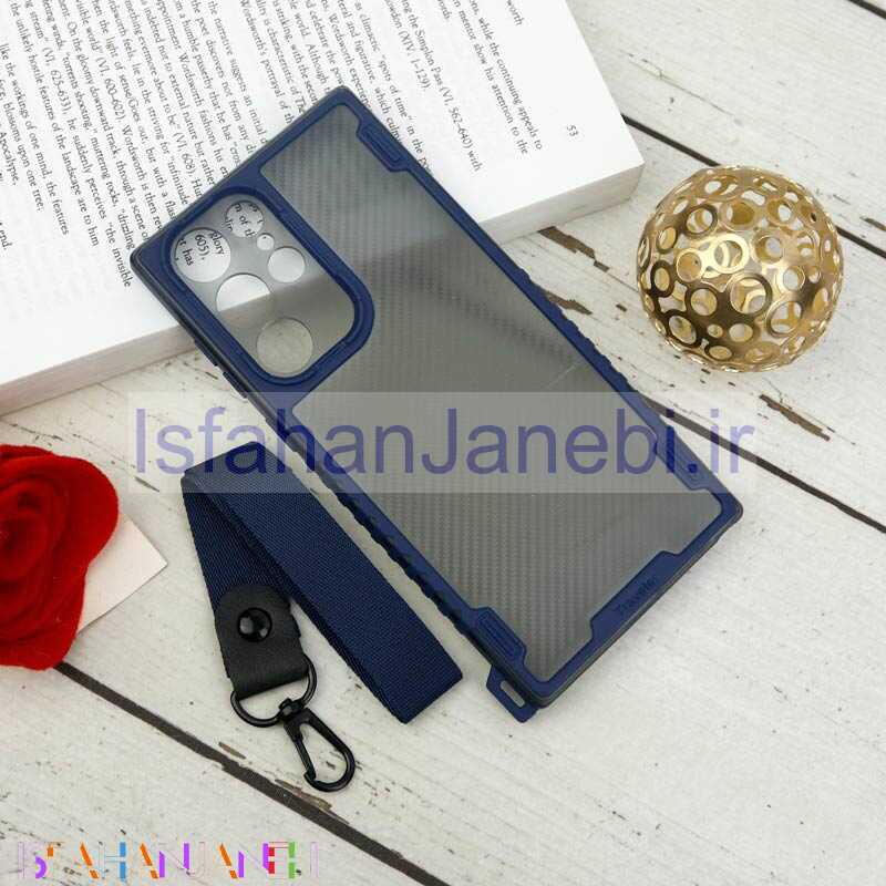 اصفهان جانبی-قاب PC Carbon محافظ لنز دار + بند آویز Samsung Galaxy S22 Ultra