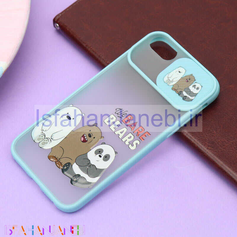 اصفهان جانبی-قاب محافظ لنز دار کشویی طرحدار سبزآبی iPhone 7/8