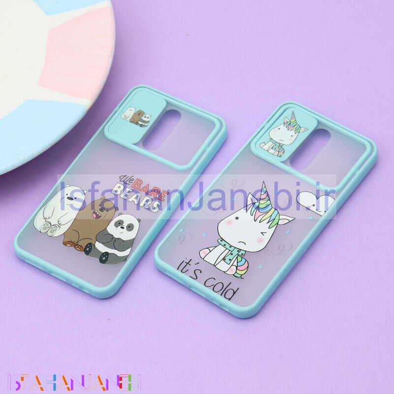 اصفهان جانبی-قاب محافظ لنز دار کشویی طرحدار سبزآبی Xiaomi Redmi 8/8A