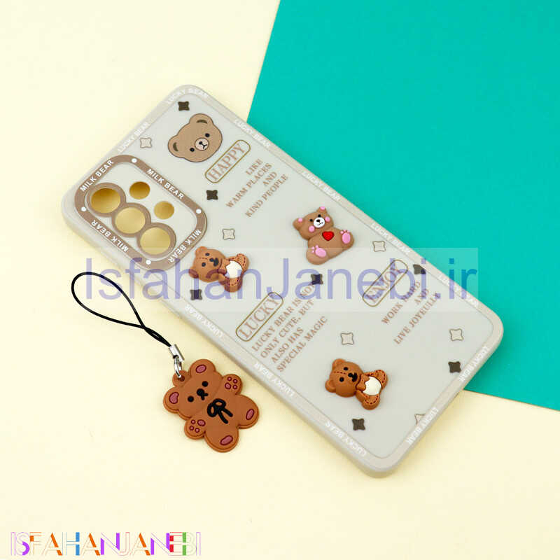 اصفهان جانبی-قاب عروسکی خرس برجسته محافظ لنزدار + آویز خرسی Samsung Galaxy A73