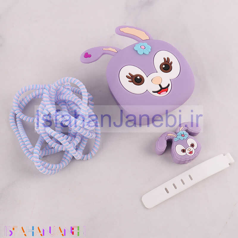 اصفهان جانبی-ست محافظ کابل و کلگی شارژر سیلیکونی آیفون طرح خرگوش بنفش
