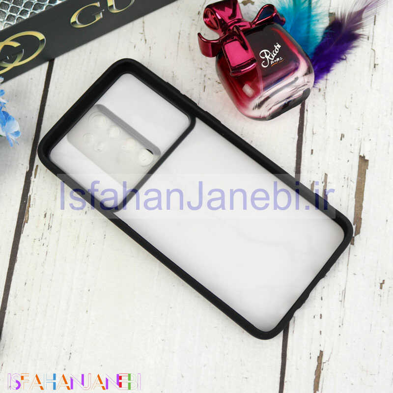 اصفهان جانبی-قاب طرحدار محافظ لنزدار کشویی + پاپ سوکت طرح سنگی سفید شیائومی Redmi Note 8 Pro سری C