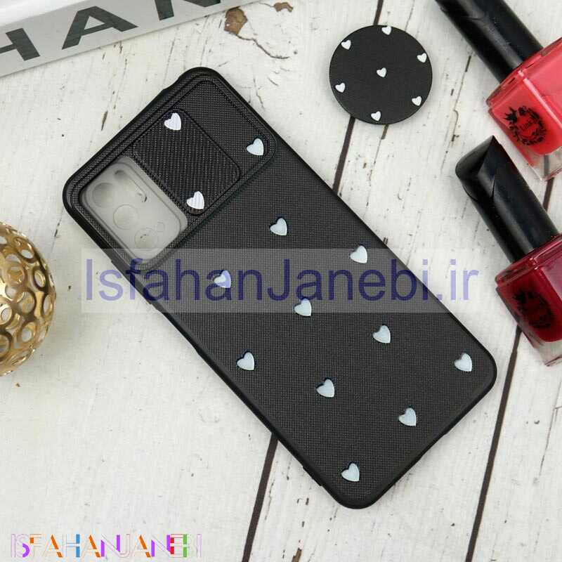 اصفهان جانبی-قاب طرحدار محافظ لنزدار کشویی + پاپ سوکت طرح قلب سفید شیائومی Poco M3 Pro سری B