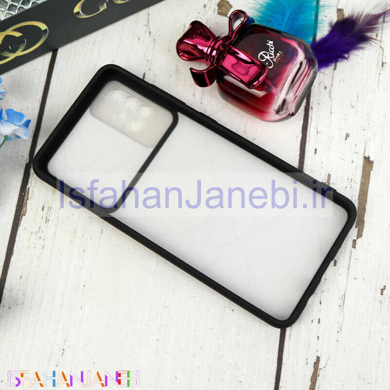 اصفهان جانبی-قاب طرحدار محافظ لنزدار کشویی + پاپ سوکت طرح سنگی مشکی سامسونگ A51 سری C