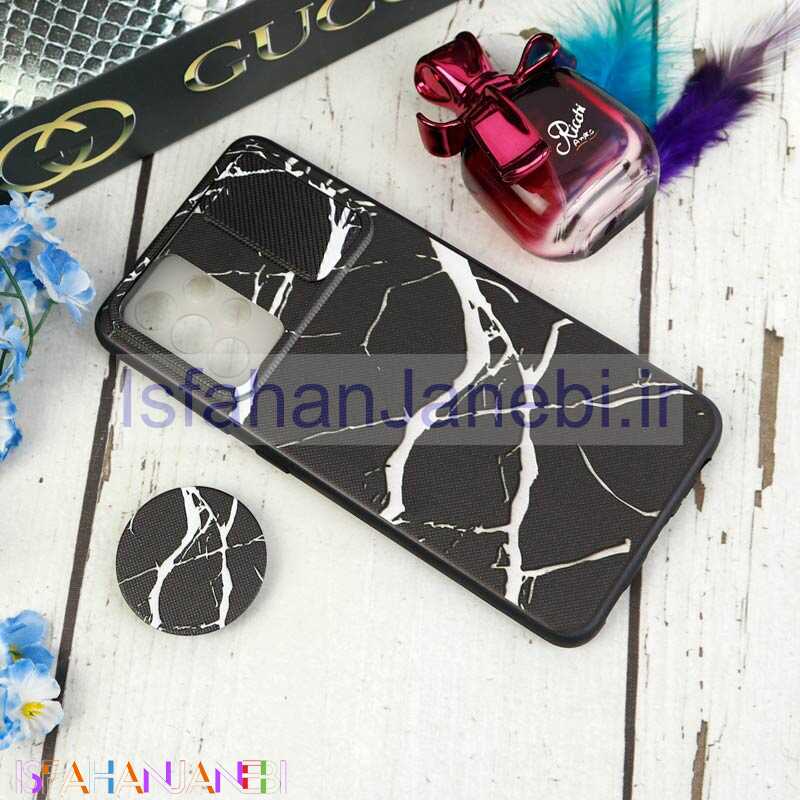 اصفهان جانبی-قاب طرحدار محافظ لنزدار کشویی + پاپ سوکت طرح سنگی مشکی سامسونگ Samsung Galaxy A52 / A52s سری C