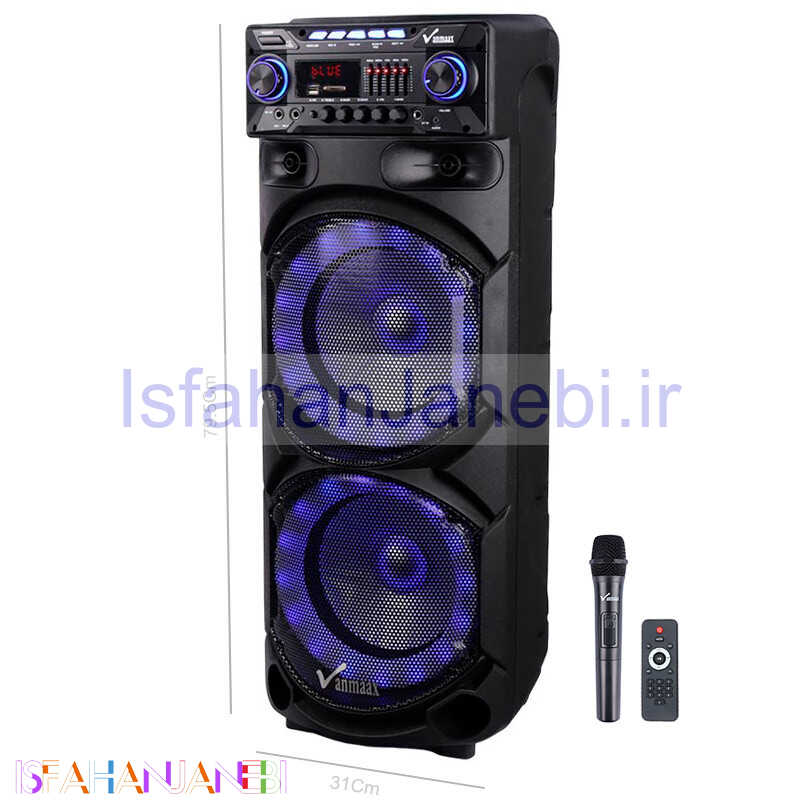 اصفهان جانبی-اسپیکر چمدانی بلوتوثی رم و فلش خور Vanmaax MAX-1000 + میکروفون و ریموت کنترل