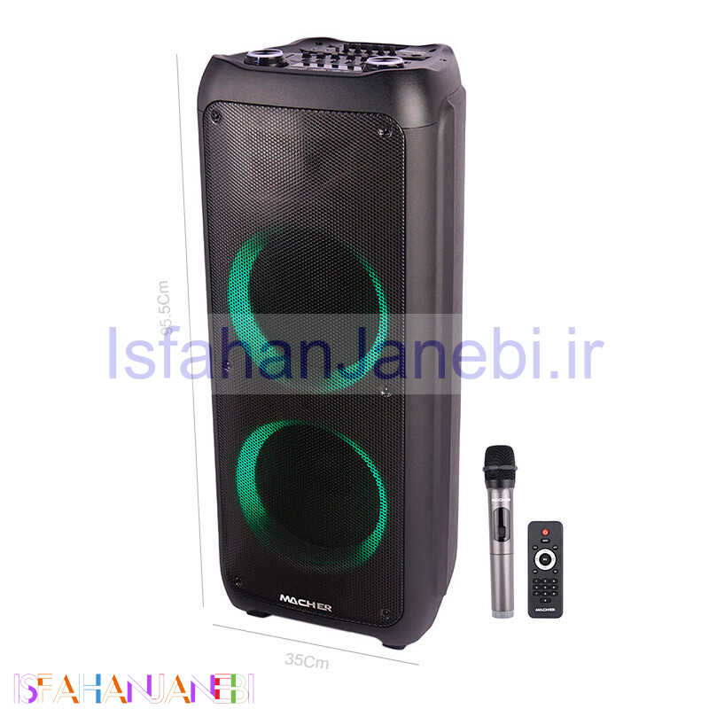 اصفهان جانبی-اسپیکر چمدانی بلوتوثی رم و فلش خور Macher MR-3100 + میکروفون و ریموت کنترل