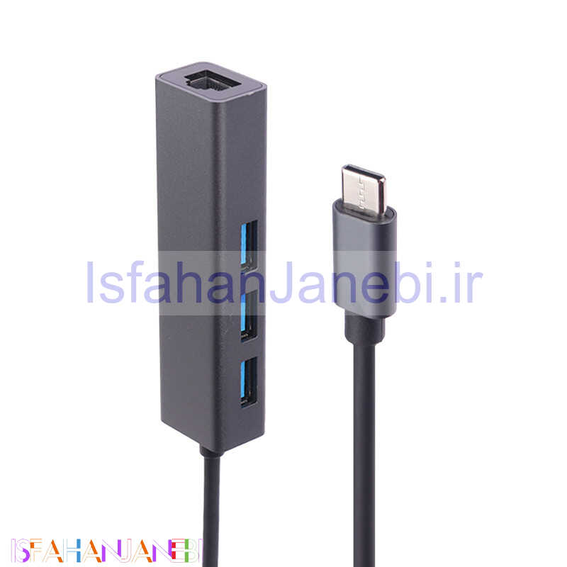 اصفهان جانبی-کابل تبدیل شبکه Ifortech Type-C To LAN + هاب USB 3Port