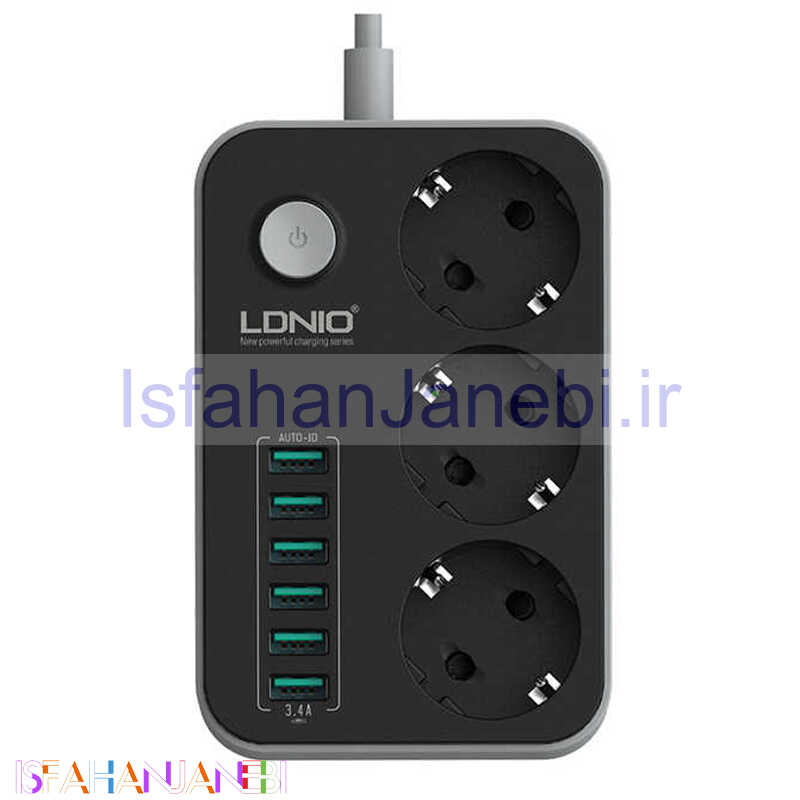 اصفهان جانبی-چند راهی 3 خانه برق الدینیو SE3631 با کابل 1٫6 متری + شارژر USB