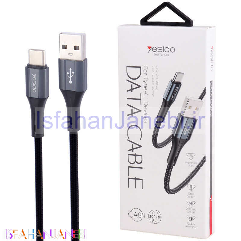 اصفهان جانبی-کابل تایپ سی فست شارژ Yesido CA94 2.4A 2m