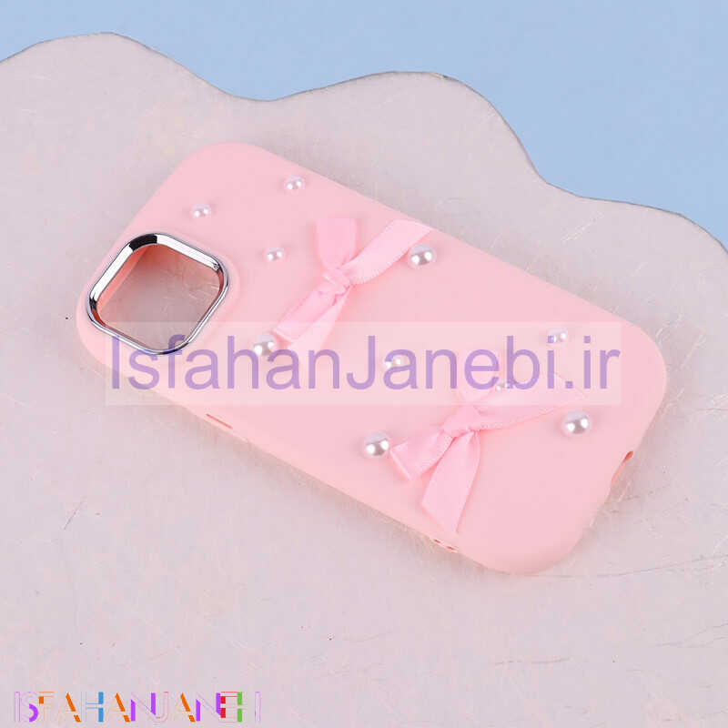 اصفهان جانبی-قاب سیلیکونی آیفون iPhone 13 / 14 پاپیونی مرواریدی دور محافظ متال