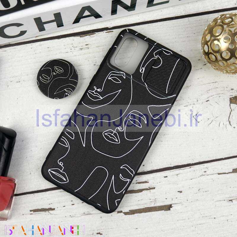 اصفهان جانبی-قاب طرحدار محافظ لنزدار کشویی + پاپ سوکت طرح چهره سامسونگ A02 سری B