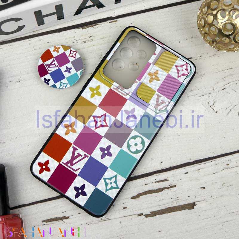 اصفهان جانبی-قاب طرحدار محافظ لنزدار کشویی + پاپ سوکت طرح LV رنگی سامسونگ A32 4G سری B