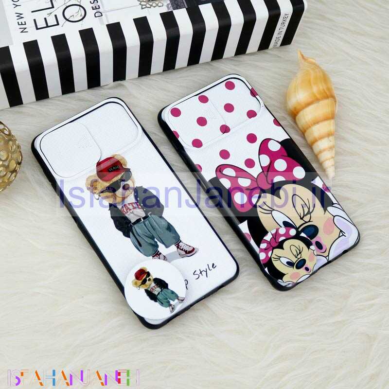 اصفهان جانبی-قاب طرحدار محافظ لنزدار کشویی + پاپ سوکت Samsung Galaxy A12 سری F