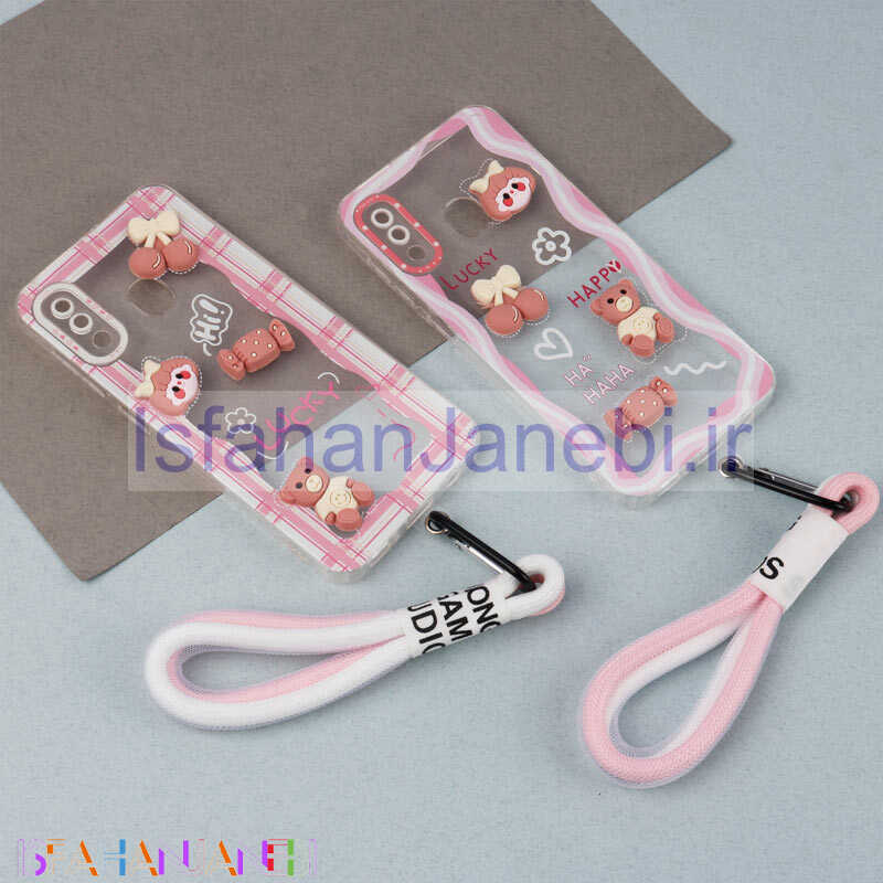 اصفهان جانبی-قاب ژله ای عروسک برجسته محافظ لنزدار + بند آویز لنیارد Samsung Galaxy A20 / A30