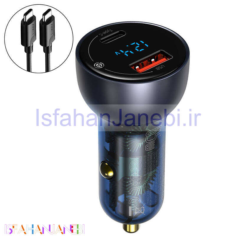 اصفهان جانبی-شارژر فندکی فست شارژ Baseus TZCCKX-0G 5A QC4.0 PD 65W + کابل تبدیل تایپ سی