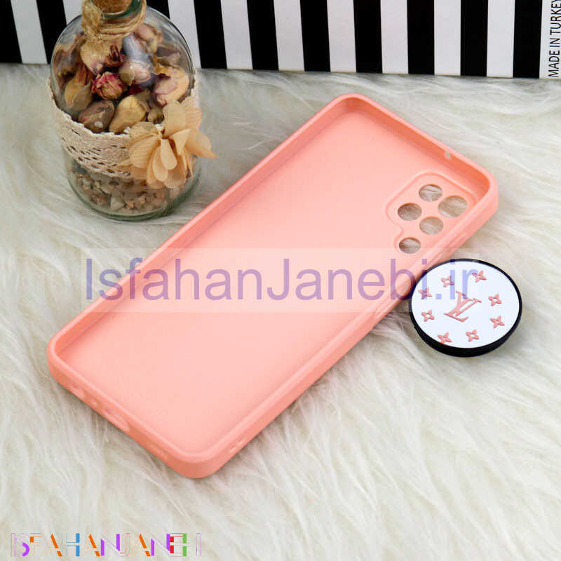 اصفهان جانبی-قاب محافظ لنزدار آینه ای + پاپ سوکت طرح LV صورتی Samsung Galaxy A12