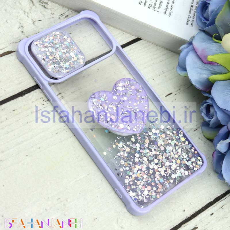 اصفهان جانبی-قاب محافظ لنزدار کشویی اکلیلی شفاف + پاپ سوکت قلبی Samsung Galaxy A51