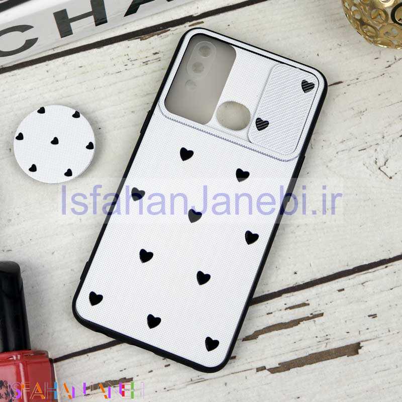 اصفهان جانبی-قاب طرحدار محافظ لنزدار کشویی + پاپ سوکت طرح قلب مشکی سامسونگ A10s سری B