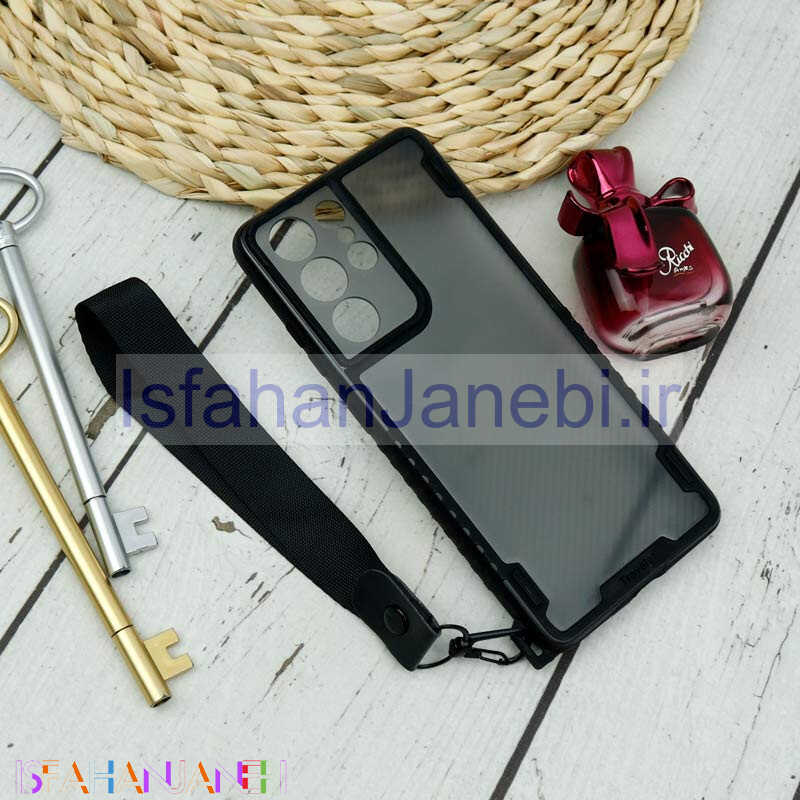اصفهان جانبی-قاب PC Carbon محافظ لنز دار + بند آویز Samsung Galaxy S21 Ultra