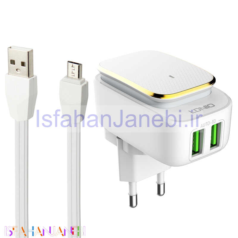 اصفهان جانبی-شارژر دیواری فست شارژ و چراغ خواب LDNIO A2205 2Port 2.4A + کابل میکرو یو اس بی و تبدیل EU