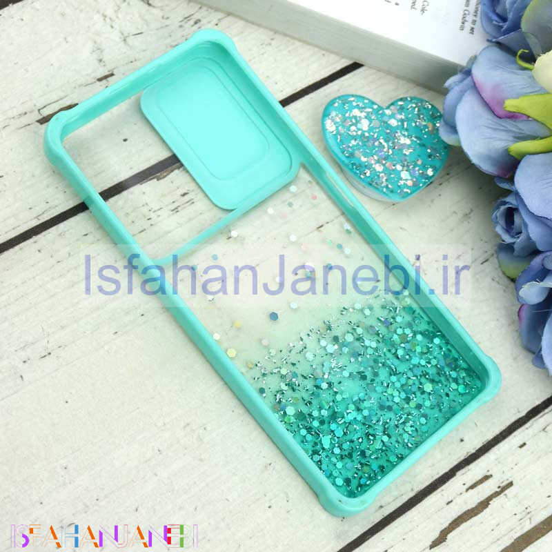 اصفهان جانبی-قاب محافظ لنزدار کشویی اکلیلی شفاف + پاپ سوکت قلبی Xiaomi Redmi Note 10 Pro