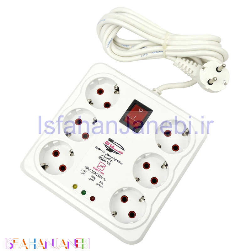 اصفهان جانبی-محافظ برق صوتی تصویری 6 خانه ارت دار سارا با کابل 3 متری Sara P256C