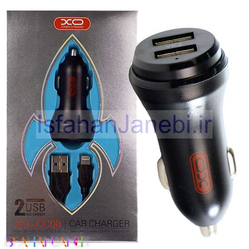 اصفهان جانبی-شارژر فندکی XO CC08 2.4A + کابل آیفونی