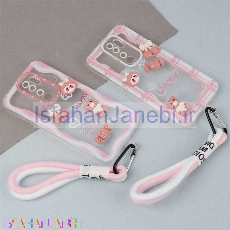 اصفهان جانبی-قاب ژله ای عروسک برجسته محافظ لنزدار + بند آویز لنیارد Xiaomi Redmi Note 8 Pro