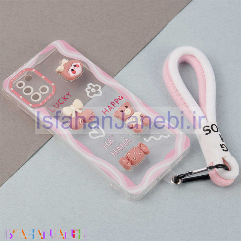 اصفهان جانبی-قاب ژله ای عروسک برجسته محافظ لنزدار + بند آویز لنیارد Samsung Galaxy A31