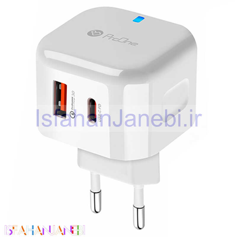 اصفهان جانبی-کلگی فست شارژ ProOne PWC530 2Port 3A QC3.0 PD 18W