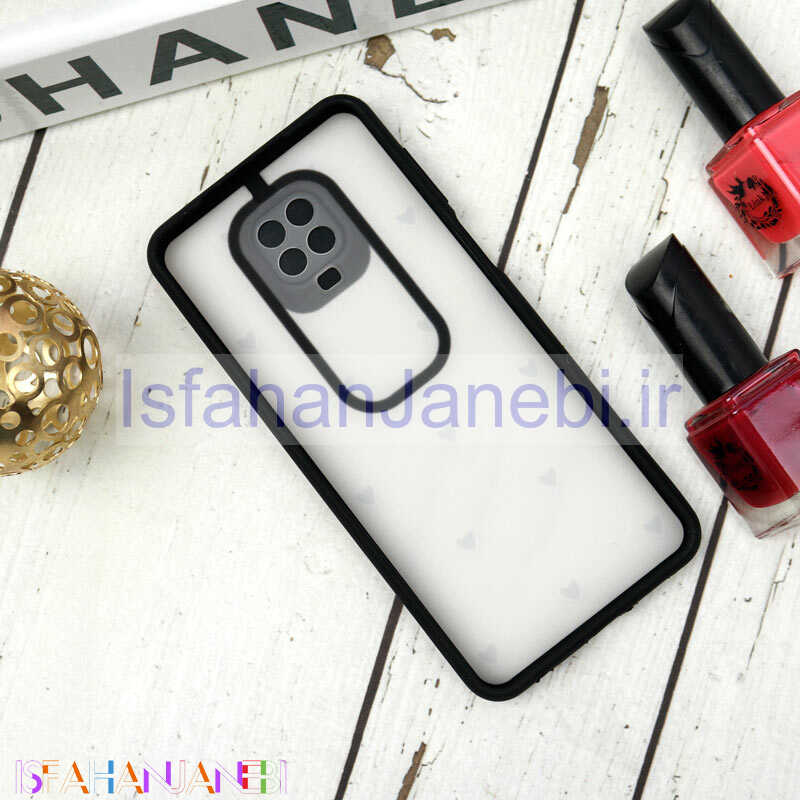 اصفهان جانبی-قاب طرحدار محافظ لنزدار کشویی + پاپ سوکت طرح قلب مشکی شیائومی Redmi Note 9s / Note 9 Pro سری B