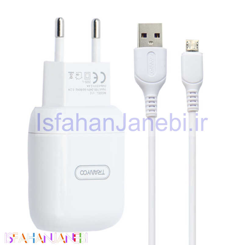 اصفهان جانبی-شارژر دیواری فست شارژ Tranyoo V10 2.4A 12W + کابل میکرو یو اس بی