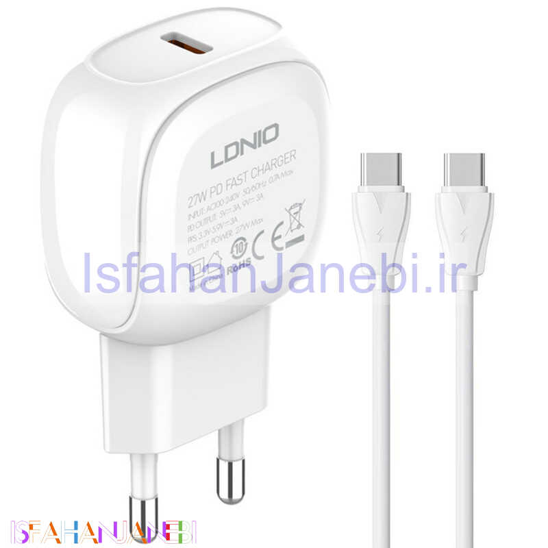 اصفهان جانبی-شارژر دیواری 27 وات الدینیو A1206C + کابل تبدیل تایپ سی