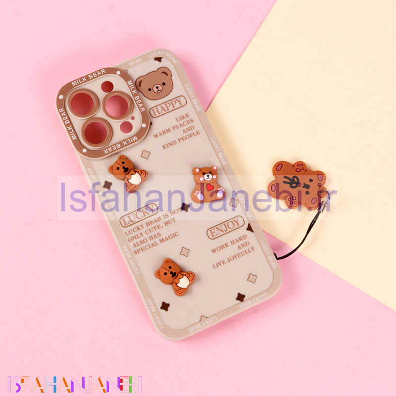 اصفهان جانبی-قاب عروسکی خرس برجسته محافظ لنزدار + آویز خرسی iPhone 14 Pro Max