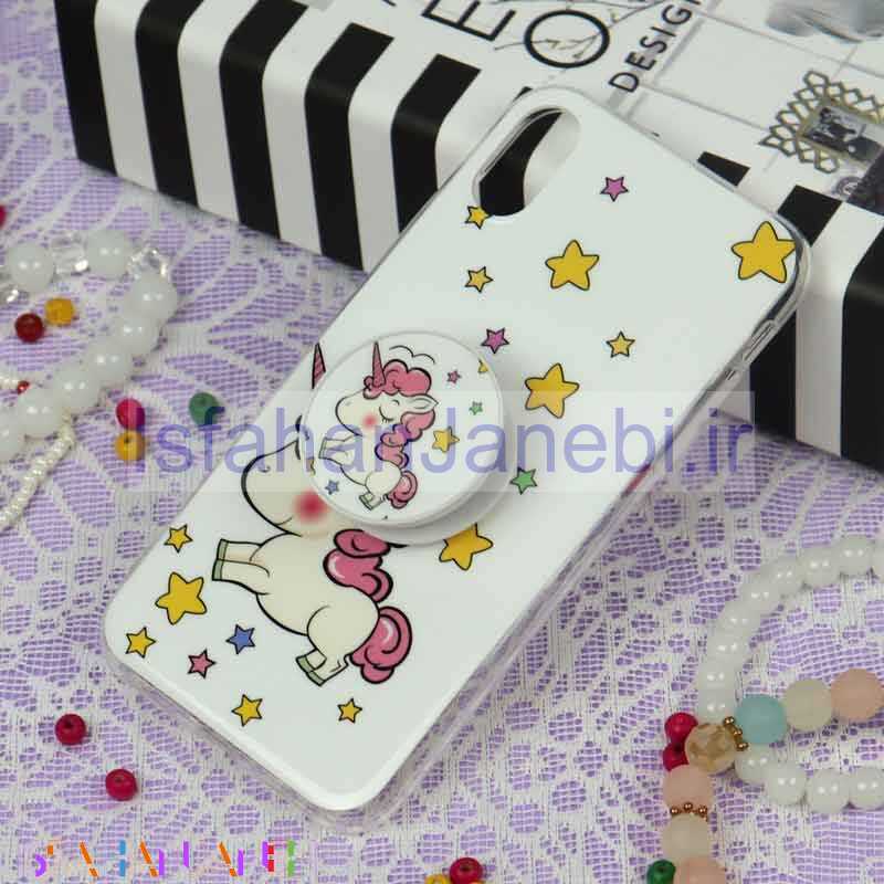 اصفهان جانبی-قاب سوپر IMD دور شفاف پاپ سوکت دار iPhone X/XS یونیکورن