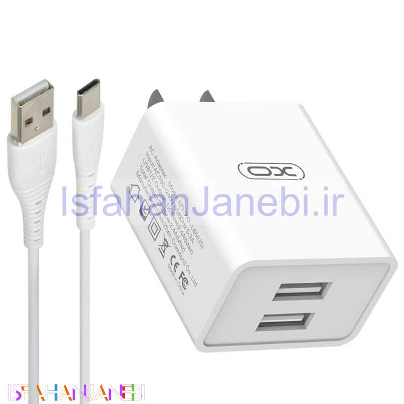 اصفهان جانبی-شارژر دیواری 12 وات ایکس او XO-L65-US 2.4A + کابل تایپ سی
