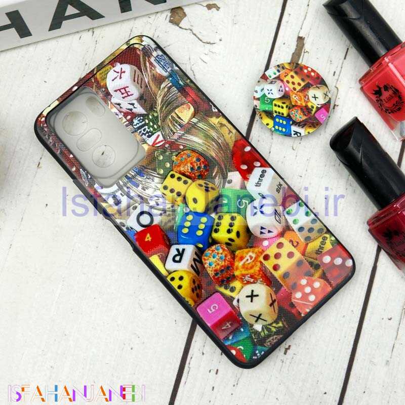 اصفهان جانبی-قاب طرحدار محافظ لنزدار کشویی + پاپ سوکت طرح تاس شیائومی Poco F3 سری B
