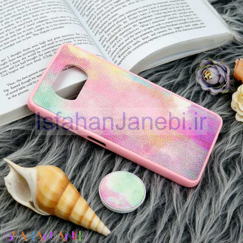 اصفهان جانبی-قاب چرمی هولوگرامی پاپ سوکت دار Xiaomi Poco X3 صورتی