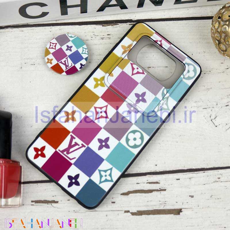 اصفهان جانبی-قاب طرحدار محافظ لنزدار کشویی + پاپ سوکت طرح LV رنگی شیائومی Poco X3 سری B