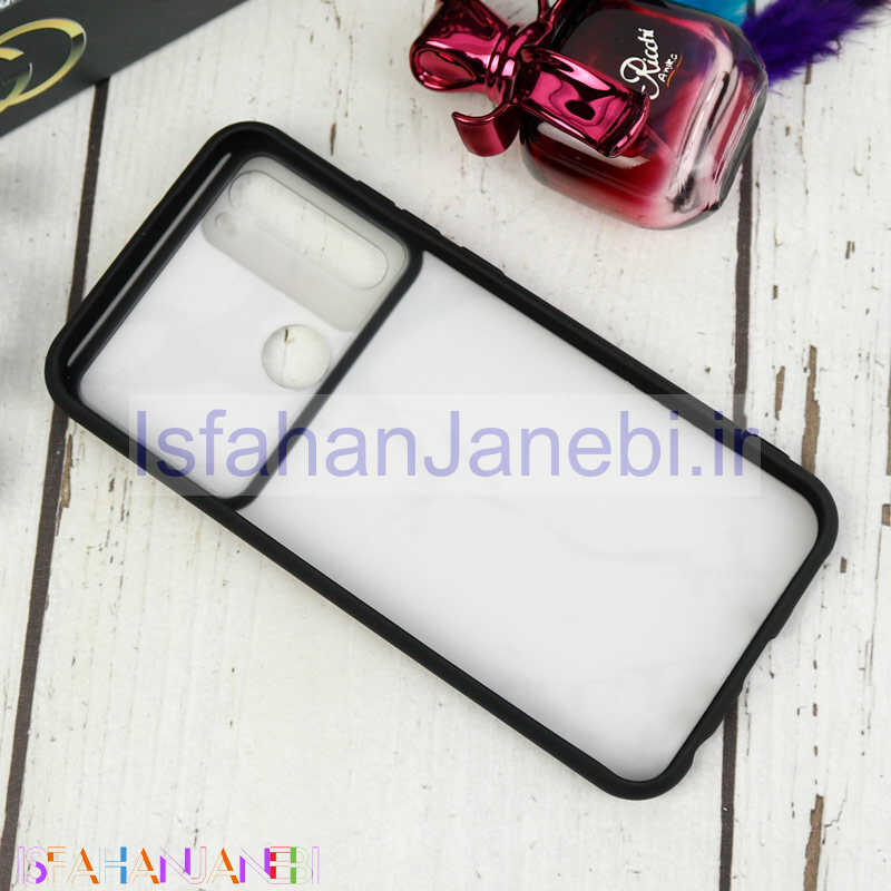 اصفهان جانبی-قاب طرحدار محافظ لنزدار کشویی + پاپ سوکت طرح سنگی سفید شیائومی Redmi Note 8 سری C