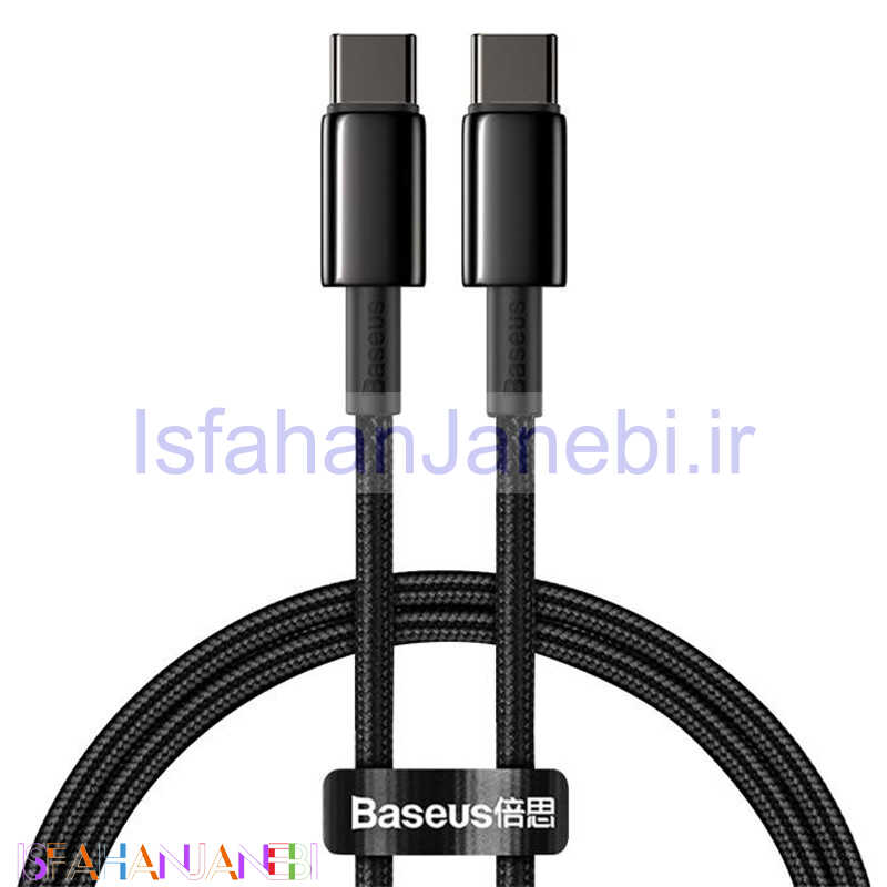 اصفهان جانبی-کابل تبدیل فست شارژ Baseus Tungsten Gold CATWJ-01 PD 5A Type-C To Type-C 1m